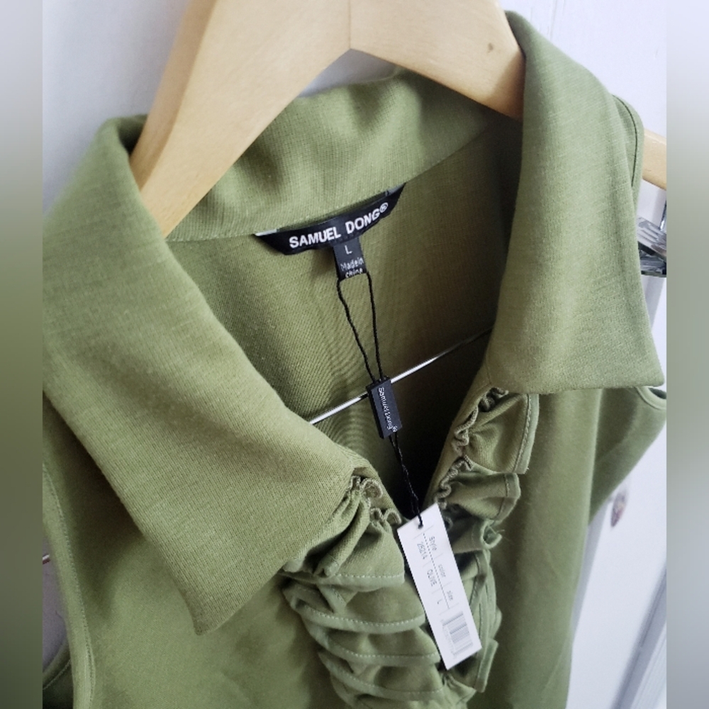 New Party Mini Dress - Green Sleeveless Ruffle Rosette | Samuel Dong - Picture 3 of 6